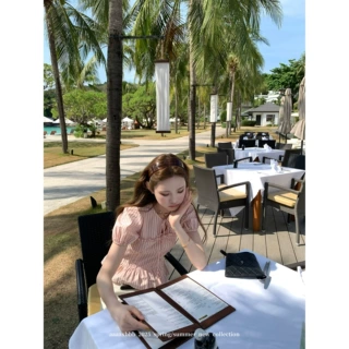 axbbb 冷雨玫瑰 棉质泡泡袖上衣条纹白色系带蝴蝶结短款t恤女