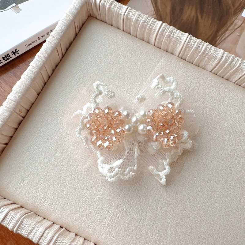 Korean Children's Hair Accessories Lace Crystal Beaded Hairpin Small Fresh Mesh Bow Girl Hairpin Baby Headdress