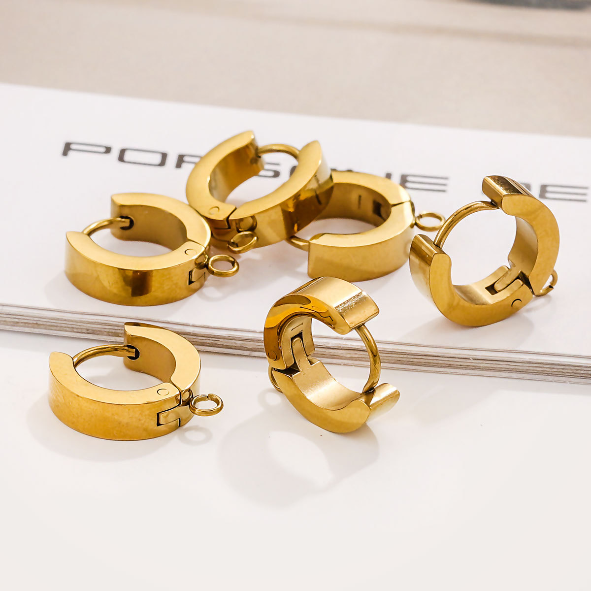 10 PCS/Package 304 Stainless Steel Gold Plated Solid Color Hook Earring Findings display picture 3