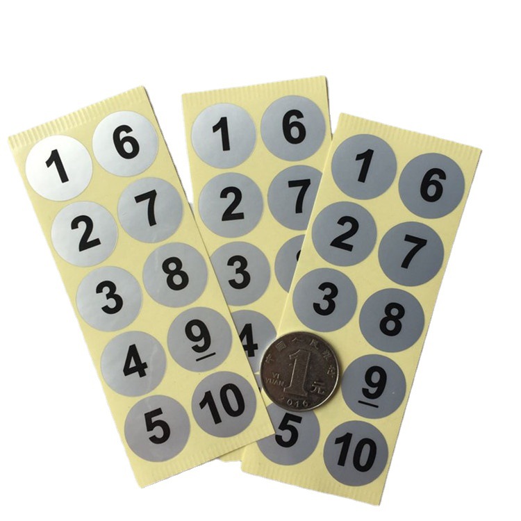 直径20毫米数字1-10标签不干胶哑银酒杯水杯记号自粘贴纸 1张10个