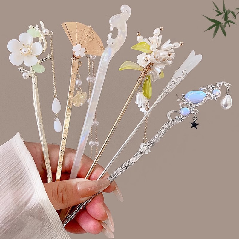 Nuevo estilo chino Maxi falda horquilla 2024 nuevo tocado de horquilla updo de niña estilo antiguo hanfu horquilla