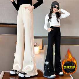女童裤子2025秋冬新款儿童喇叭裤中大女童春装裤子冬季微喇棉裤女