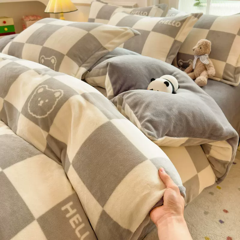 冬季加厚牛奶绒四件套ins小清新法莱绒床单被套床笠款被罩三件套