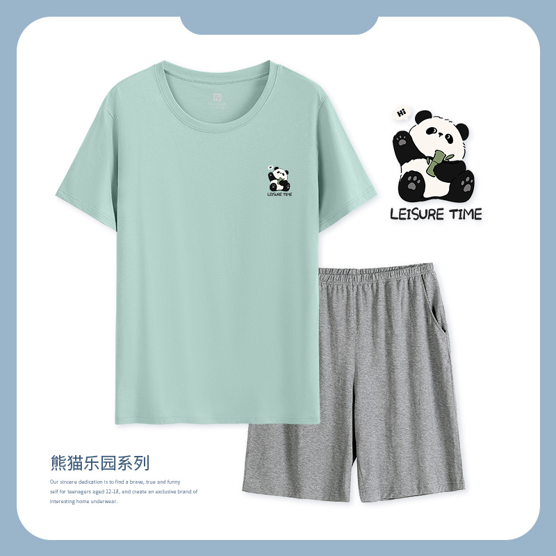 [Panda Paradise] New Men's Pajamas Cotton Short-sleeved Shorts Teenagers Can Wear Home Clothes suit