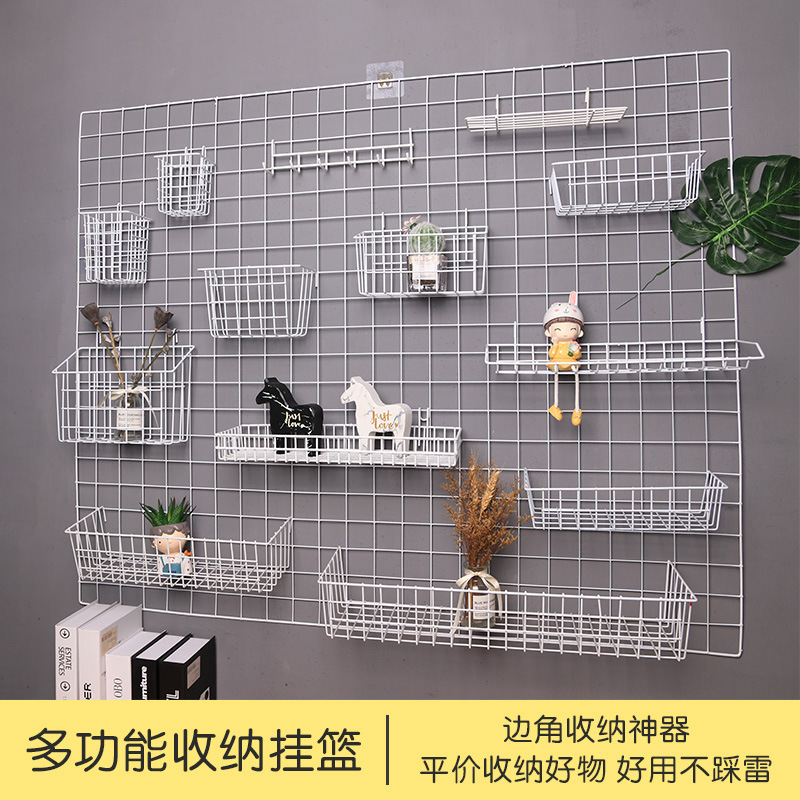 Grid Hanging Basket Storage Rack Hole Board Iron Wire Mesh Supermarket Hanging Blue Storage Rack Shelf Mesh Storage Basket