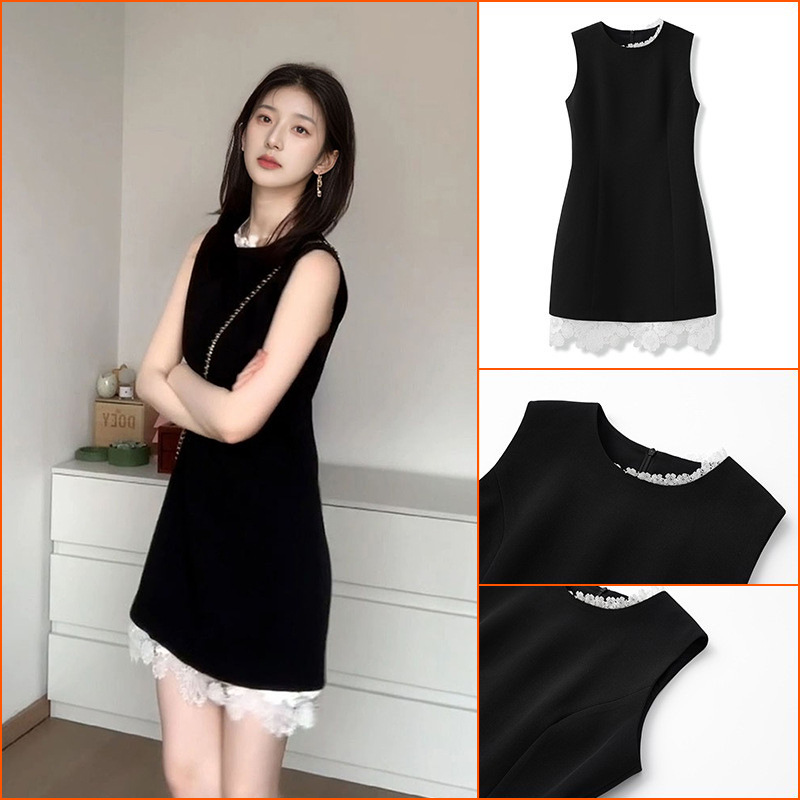 Summer lace solid color dress with sleeves sleevless