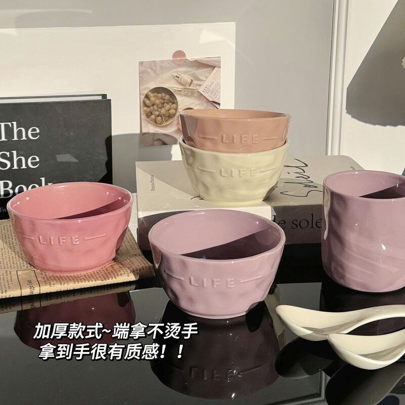 【LIFE】セラミックレリーフレターボウル ライスボウル 家庭寮 デザートボウル オートミールボウル 釉下色 高級感|undefined