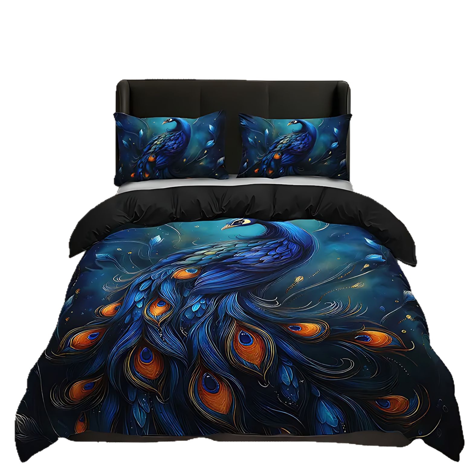 TEMU / JIT ropa de cama transfronteriza esponjosa cubierta de colchón conjunto de lujo moderno peacock impresión digital HD