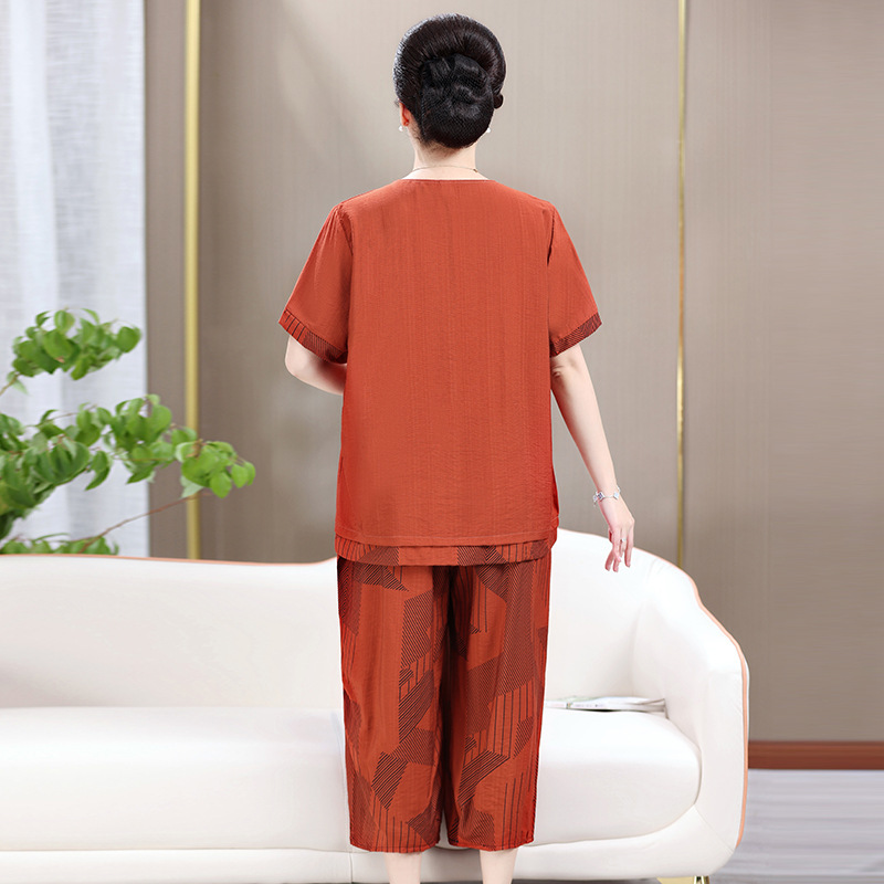 Fat Mom sports leisure suit plus size women's top cropped pants grandma summer loose two-piece suit