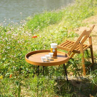 Factory Direct Supply Bamboo Small Tea Table Side Table Wooden Tray Foldable Portable Table Home Outdoor Camping Side Table