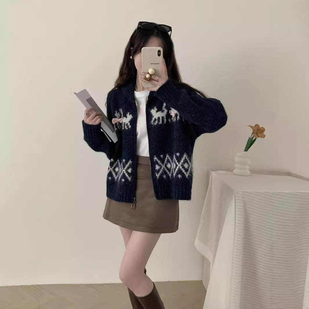 24 invierno Puyuan otoño invierno Jacquard con solapa suéter coreano retro suave estilo nuevo image 5