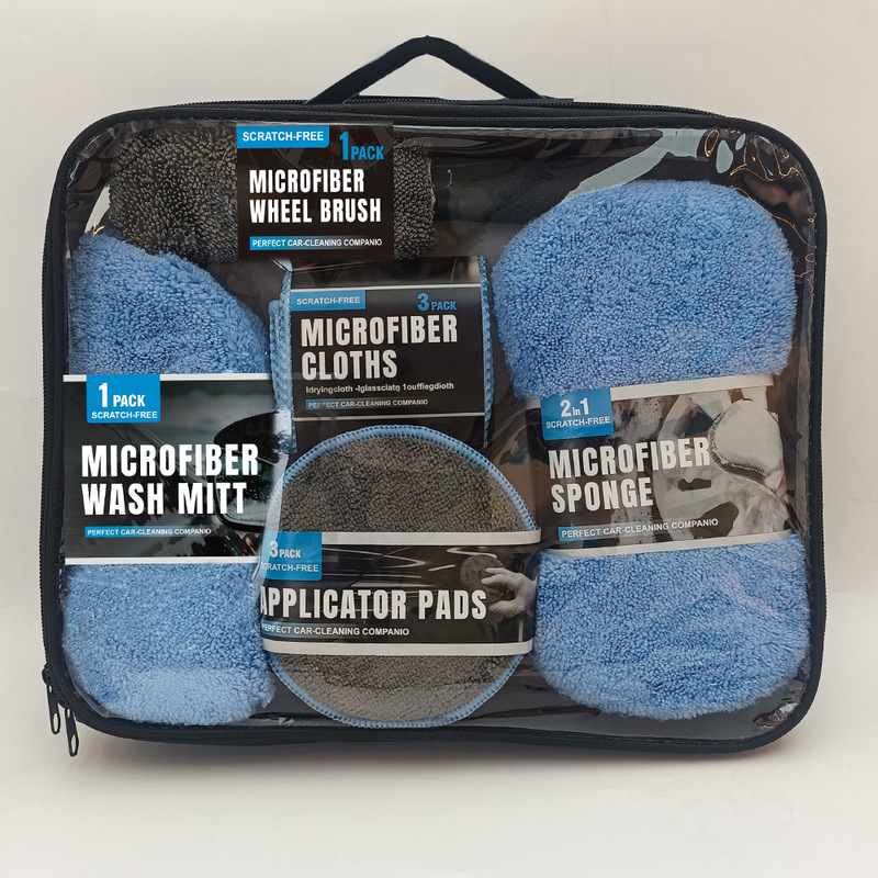 Car Wash Cleaning 9-Piece Set: Car Cleaning Tire Brush, Waxing Cotton Towel, Gloves, Sponge Block, Car Beauty Gift