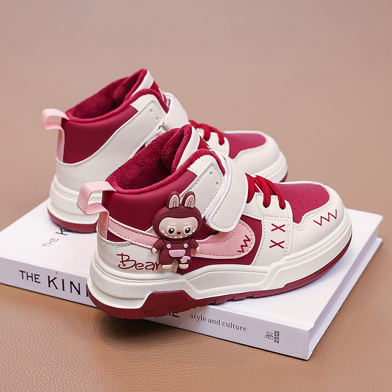 Labubu Children's Cotton Shoes, Warm Girls' Shoes, 2025 New Winter Soft-Soled Red Sneakers, Girls' Sneakers