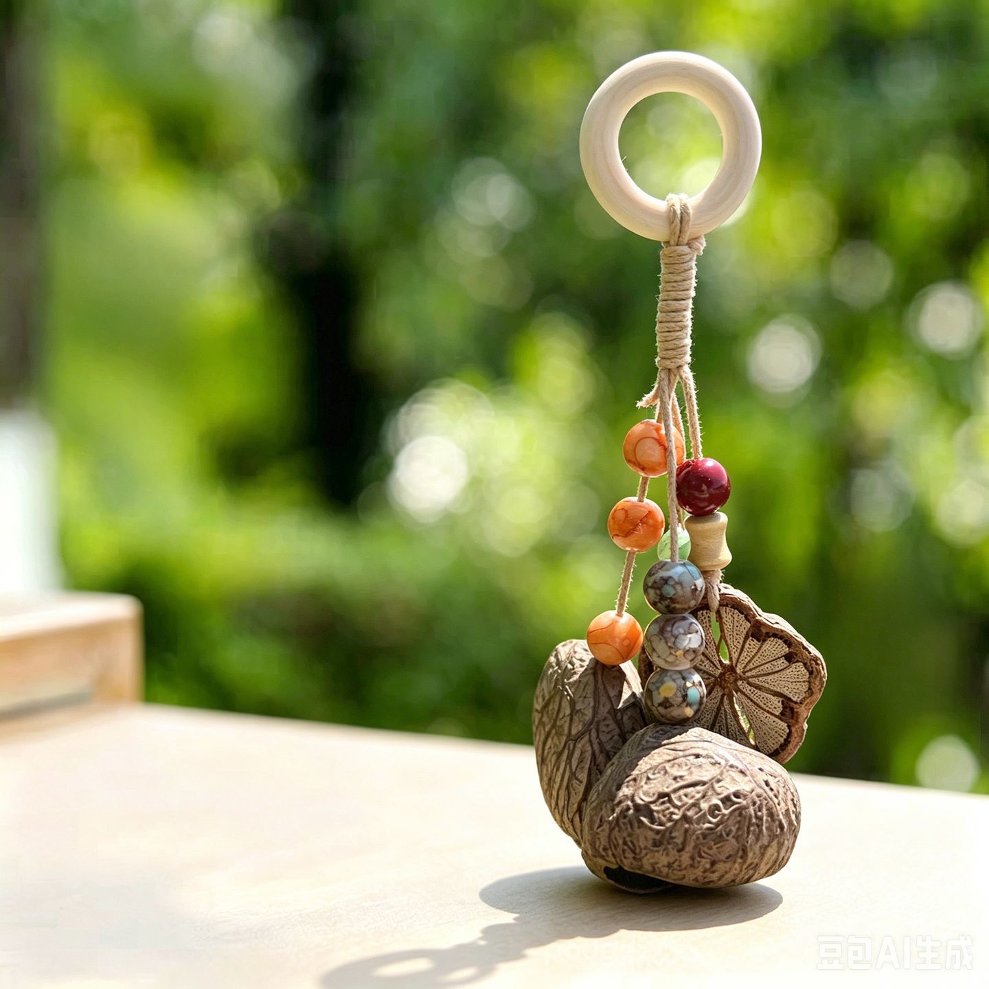 Forest-style natural fruit shell wind chime bag pendant, healing handmade finished product, car-mounted rattle, calming hanging ornament