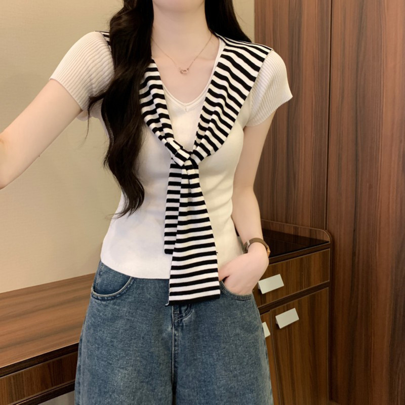 ピンクショール半袖トップス女性初夏ドーパミン明るいユニークな美しいootd着用純粋なピンチウエストTシャツ|undefined
