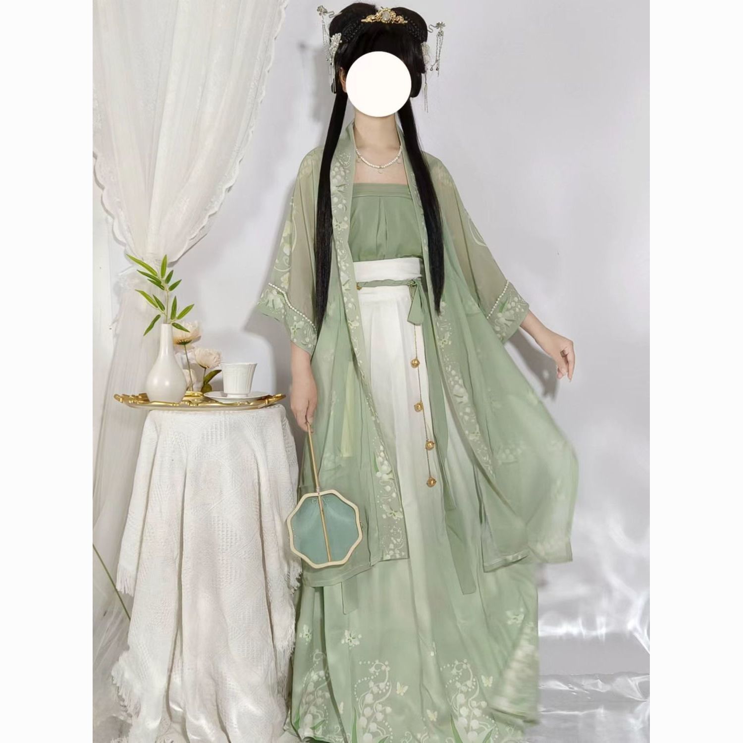 Seven Fairies [Lily of the Valley] Original Han Dynasty Women's Song Dynasty Changganshi Half-Sleeved Waist Pleated Skirt Daily Spring and Summer