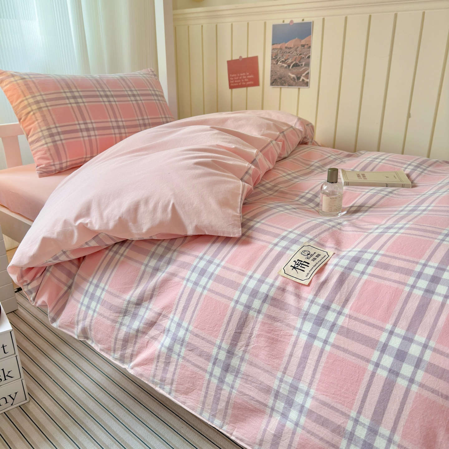 Cama de dormitorio de estudiantes universitarios de algodón de tres piezas, colcha de algodón puro, cama de cama de 90 sábanas