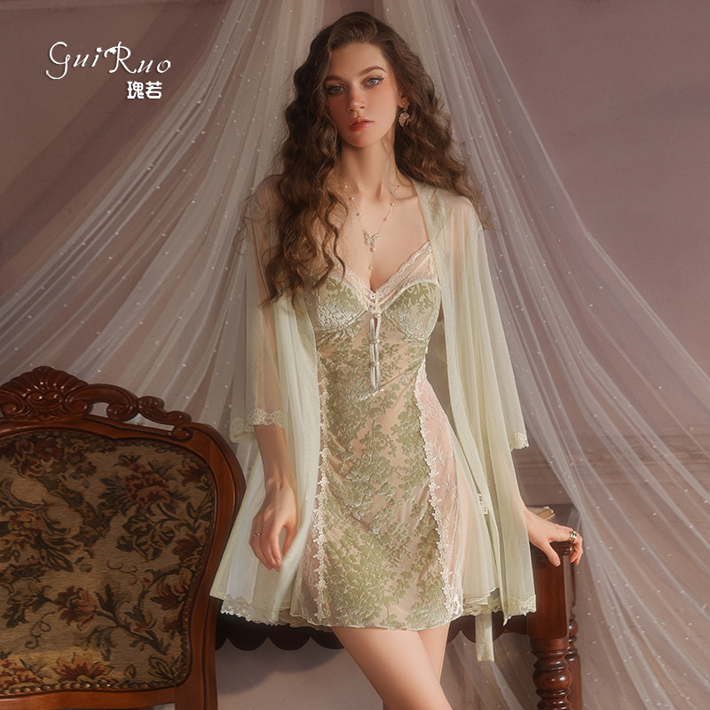 Rose Pure Desire Temptation Velvet Pajamas Passion Deep V Plus Breast Pad Sexy Nightgown Mesh Outer Robe Women's Suit C5928 Rose Pure Desire Temptation Velvet Pajamas Passion Deep V Plus Breast Pad Sexy Nightgown Mesh Outer Robe Women's Suit C5928