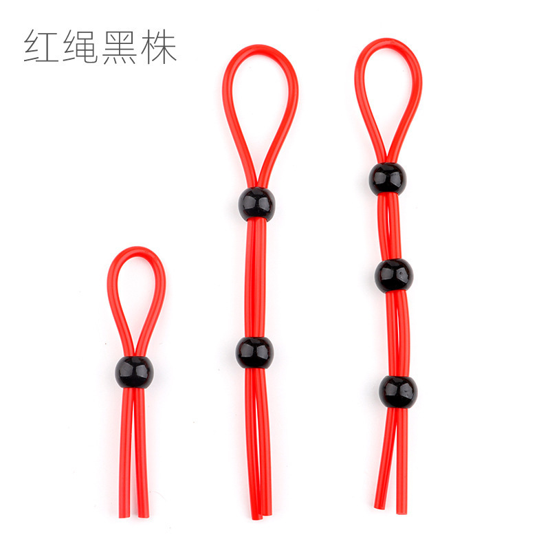 Cordyceps Double Penis Ring, Silicone Semen-Locking Rope with Red Beads — detail image 7