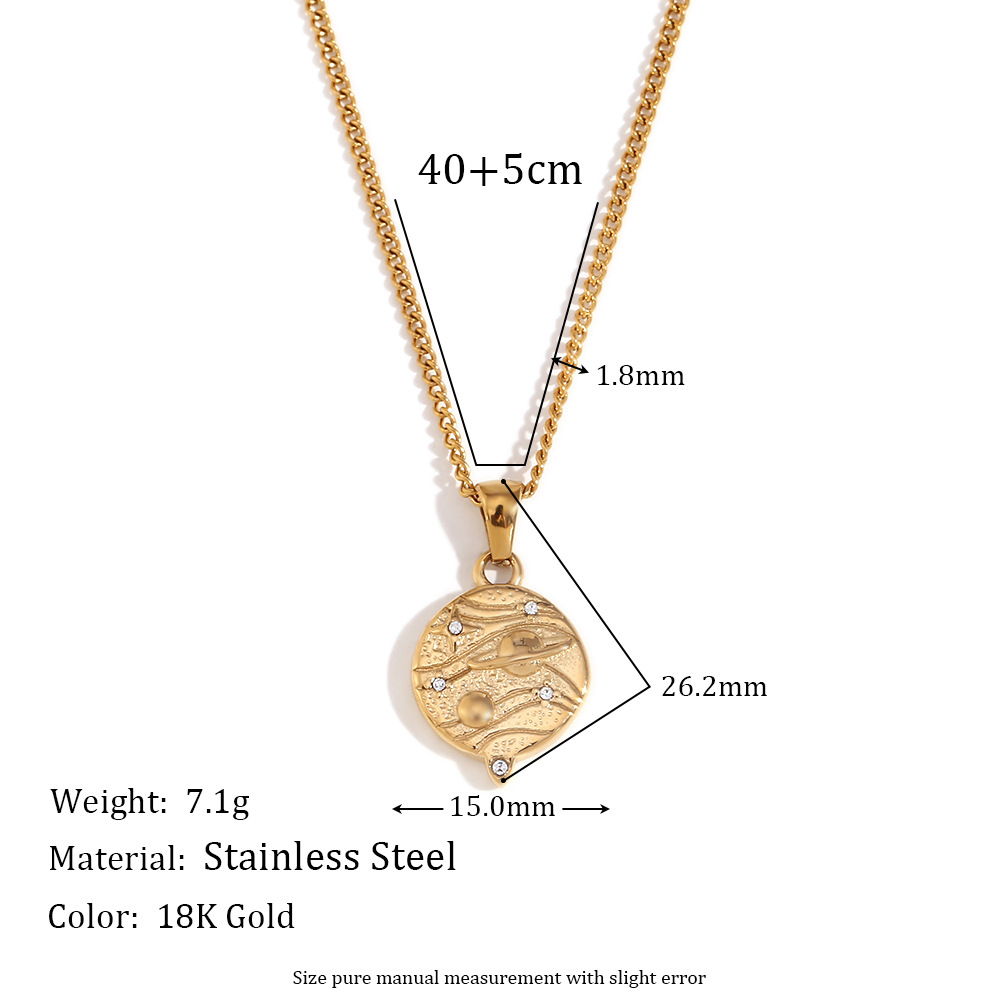 Zircon Inlaid Tarot Stainless Steel Pendant Necklace