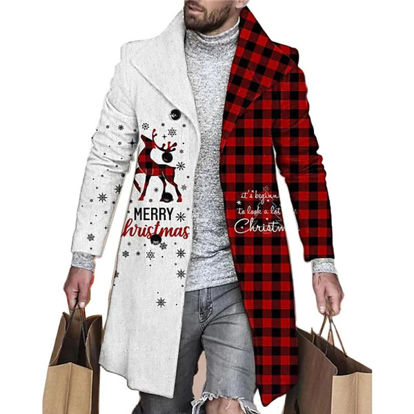 Comercio exterior transfronterizo 2024 otoño nuevo abrigo de lana de solapa impresa Venta caliente ropa de hombre de longitud media