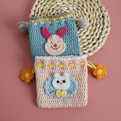 Cute Cartoon Handmade Knitted Drawstring Bag Super Adorable Little Rabbit Yarn Crochet Coin Purse Creative Handmade Finished Product