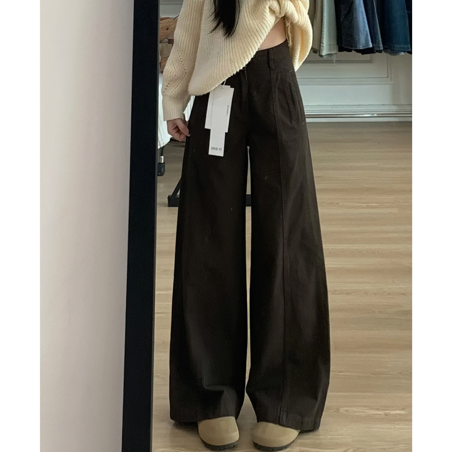 Brown Pants Autumn and Winter Plus Size Fat mm Slim Narrow Wide Leg Pants Women 2025 New Straight Jeans Women