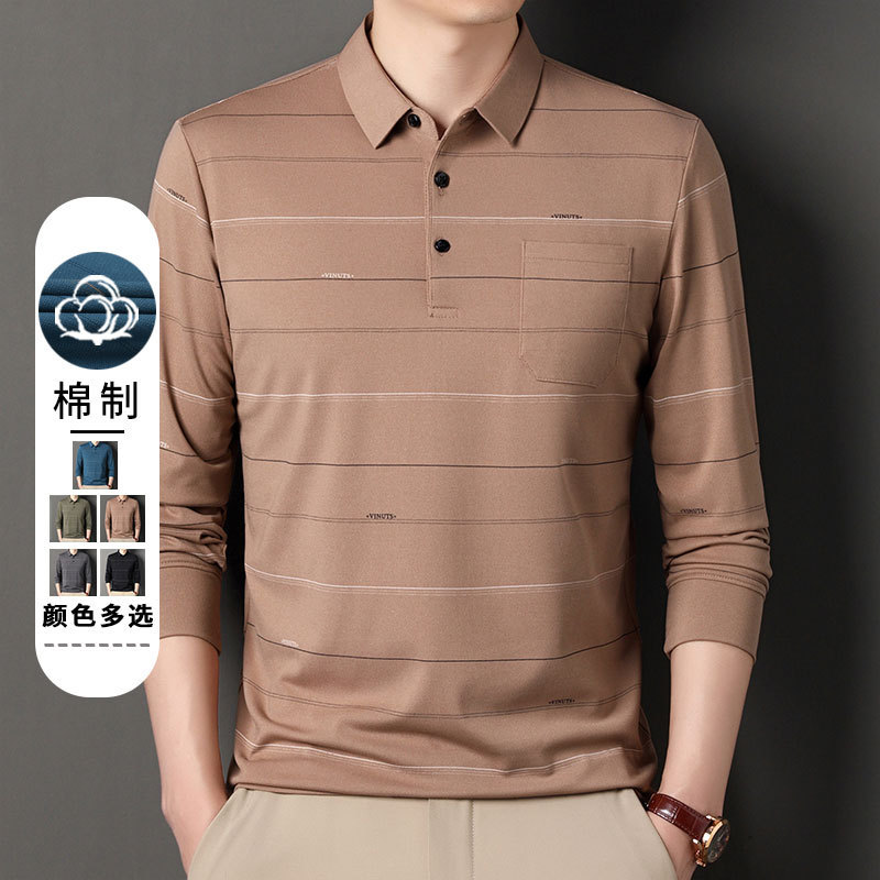 Men's Long-Sleeve T-Shirt for Autumn, Ice Silk Polo Shirt for Middle-Aged and Elderly, Business Casual Shirt with a Polo Collar Men's Long-Sleeve T-Shirt for Autumn, Ice Silk Polo Shirt for Middle-Aged and Elderly, Business Casual Shirt with a Polo Collar