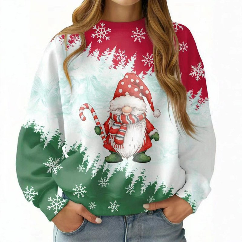 Christmas Cartoon Print Women's Crew Neck Sweatshirt, Loose Fit, Drop Shoulder, Long Sleeve, Autumn/Winter, Cross-Border Holiday Digital Print Christmas Cartoon Print Women's Crew Neck Sweatshirt, Loose Fit, Drop Shoulder, Long Sleeve, Autumn/Winter, Cross-Border Holiday Digital Print