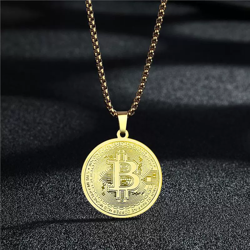 TEMU популярный новый нержавеющий стальной подвес Bitcoin ожерелье позолоченное круглое подвесное ожерелье Bitcoin
