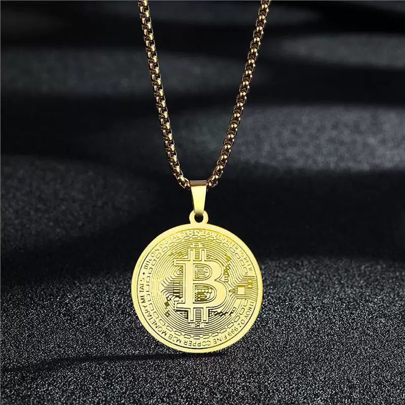 TEMU популярный новый нержавеющий стальной подвес Bitcoin ожерелье позолоченное круглое подвесное ожерелье Bitcoin