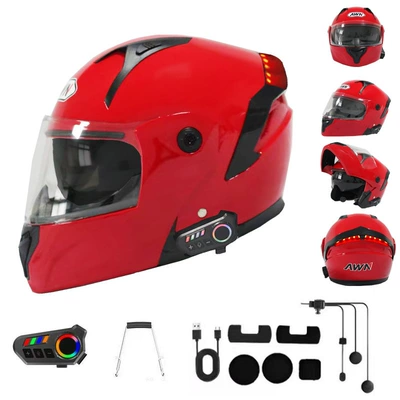 riding, dual lenses, waterproof, anti-fog, Motosiklet kaskı (dəbilqə) - red