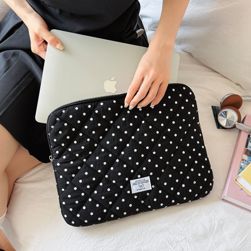 Korean-Style Polka Dot Quilted Computer Bag 13inch Lightweight Shockproof Tablet Storage Bag Cute Ins-Style Student Bag