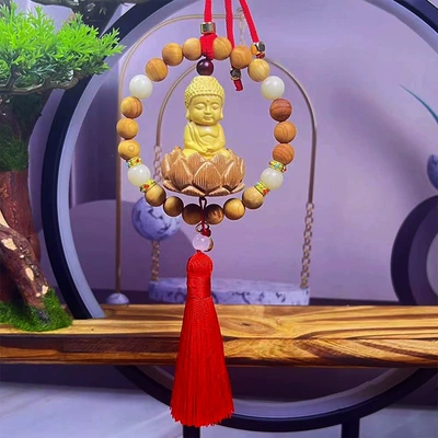 Ring Double Ring Small Buddha | Car hanging - fragrant-wood-red