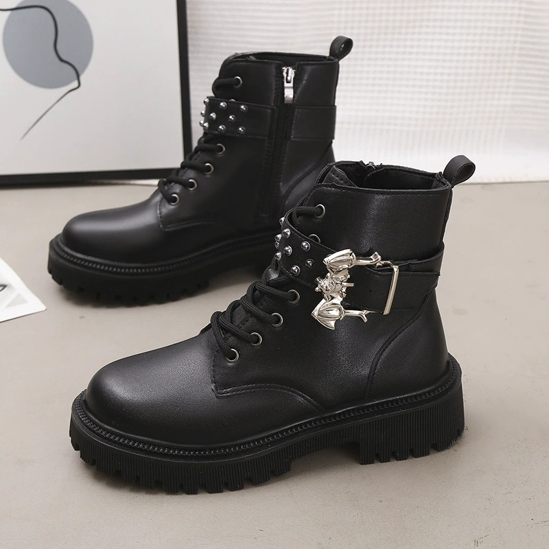 Внешняя торговля сапоги Martin женский wish Amazon горячие женские сапоги 2024 осень-зима черные повседневные кожаные сапоги