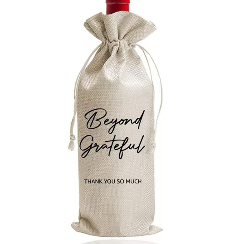 跨境亚马逊热卖Beyond Grateful红酒抽绳束口袋 感恩葡萄酒礼品袋|undefined