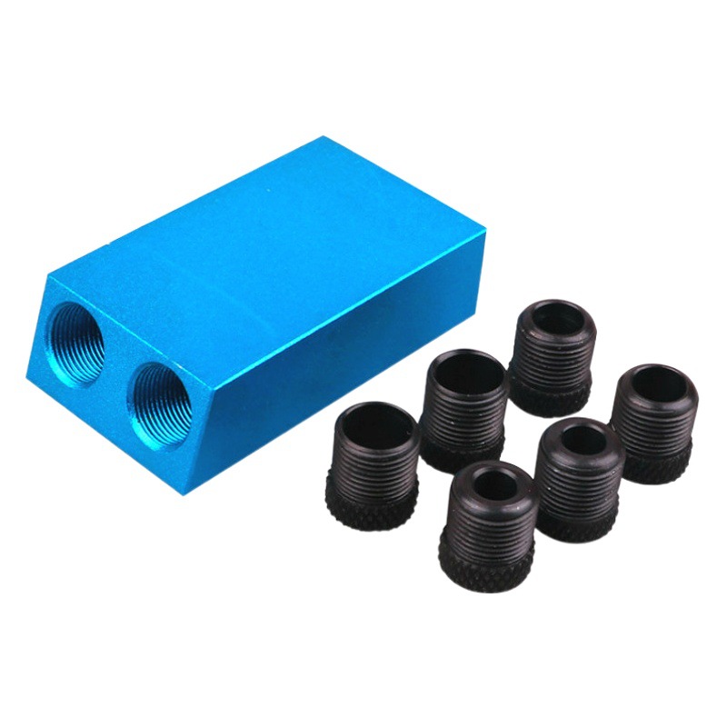 Localizador de orificios oblicuos para trabajar la madera Ángulo de 15 ° Herramienta de ajuste de límite de perforación de madera localizador de orificios de aleación de aluminio azul