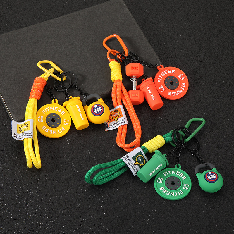 Popular Fitness Dumbbell Set Keychain Backpack Accessory Sports Water Bottle Decoration Keychain Pendant