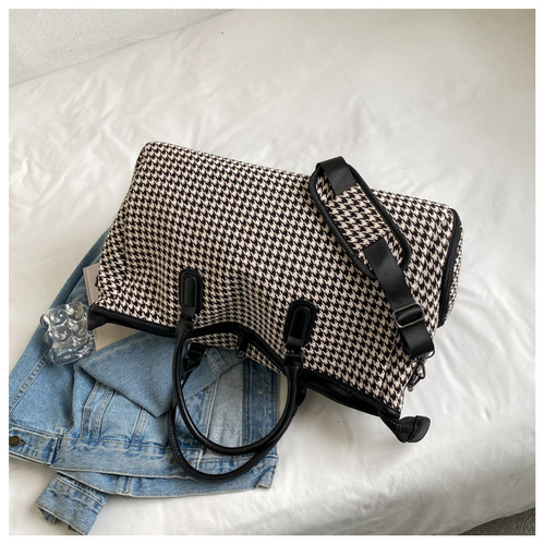 Foreign trade trend large capacity portable luggage bag lightweight storage bag fashionable women's bag plaid color matching sports travel bag
