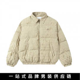 悟俗男装2025冬季新款美式复古翻领格子棉衣男士高街宽松加厚棉服