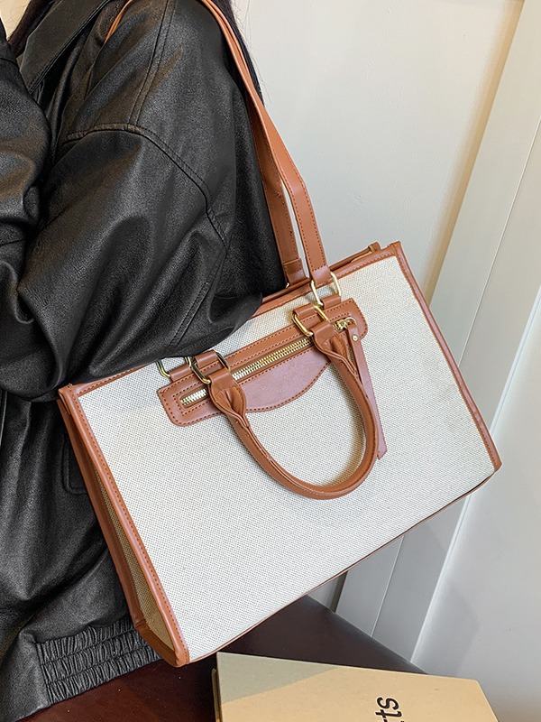 Bolsa de mano de comercio exterior transfronterizo mujer 2024 nuevo lino color retro ocio viaje bolsa de hombro de gran capacidad