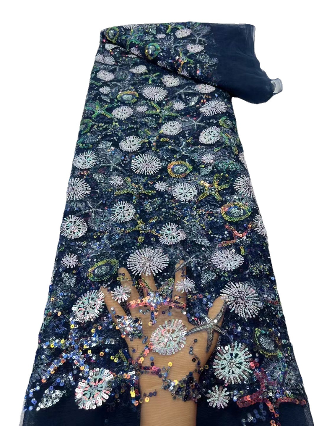En stock lentejuelas bordado africano encaje vestido de novia tela bordada lentejuelas encaje tela JX2604 image 6