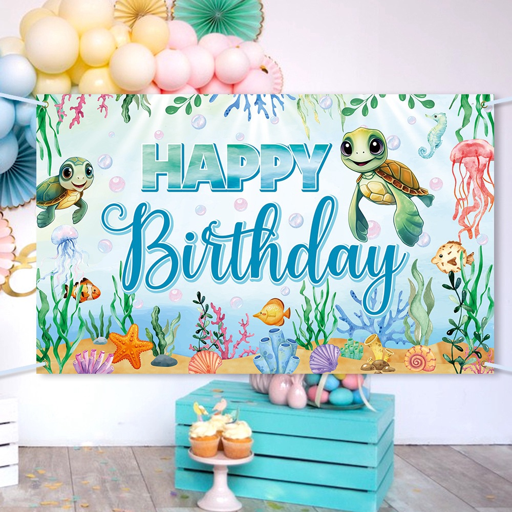Nuevos productos transfronterizos de tortugas marinas decorativas tela de fondo decoración de fiesta de cumpleaños pancarta de fondo