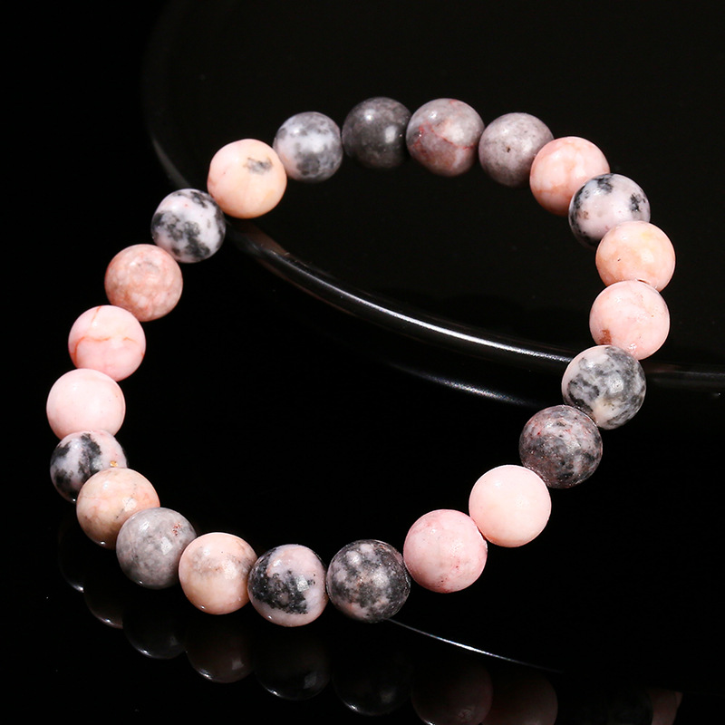 jingzhou jewelry pink zebra stone bracelet fashion personalized minority design sense men‘s and women‘s single circle all-match jewelry wholesale