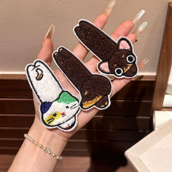 Cartoon calico cat, dachshund, and Chihuahua animal-themed magic tape, soft and cute, suitable for girls, seamless, for styling short hair and bangs