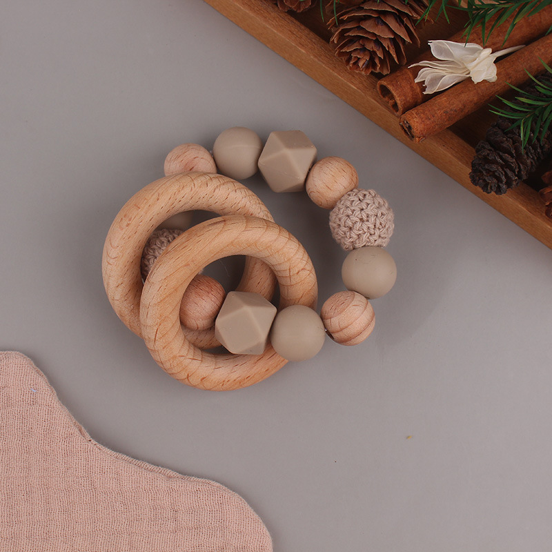 Bebé bricolaje cuentas creativas de madera de haya cuentas de silicona pulsera de mordedor campana juguete molar recién nacido