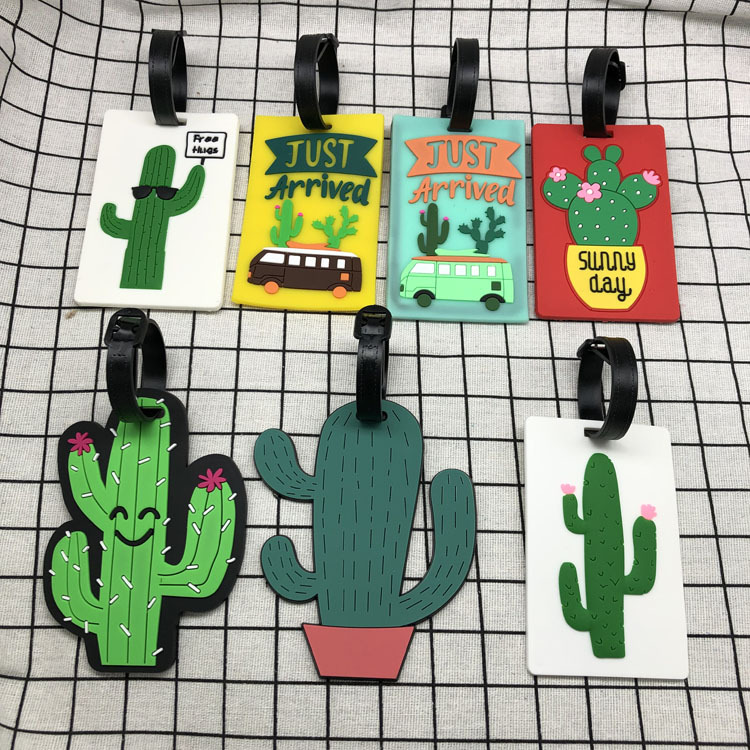 Manufacturer Pvc Soft Glue Creative Boarding Pass Luggage Card Holder Tag Plant Cactus Luggage Tag Can Be Customized with Silicone