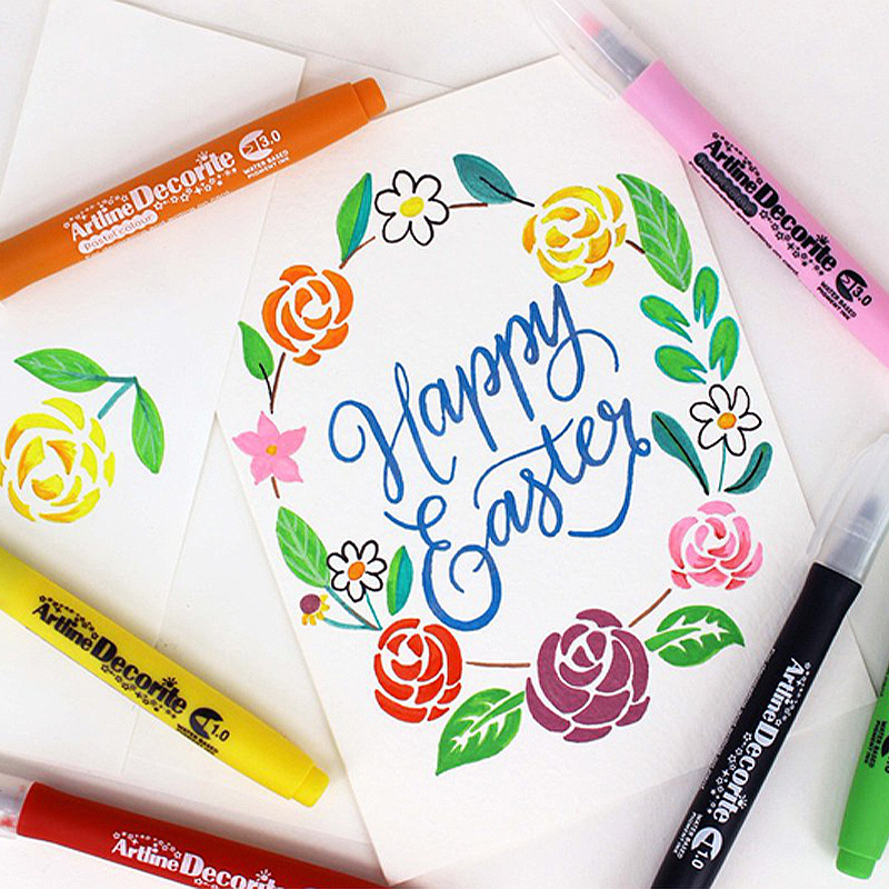 Japanese flag Artline colorful soft wool EDF-F core advertising hand account flower body art painting art painting pen