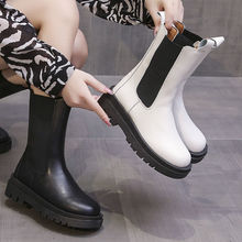 单靴白色切尔西中筒靴马丁靴2024春秋新款舒适软皮瘦瘦烟筒短靴潮