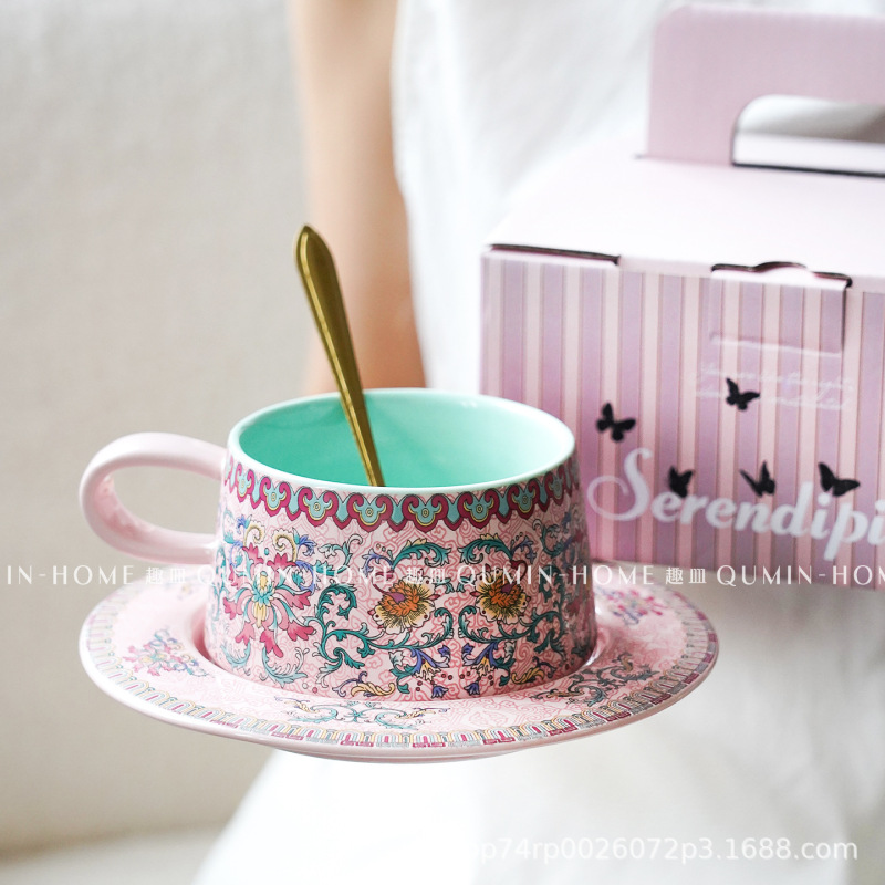 复古咖啡杯碟套装高颜值陶瓷杯女生下午茶杯拿铁杯精致伴手礼|undefined